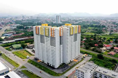 an overhead view of a tall white building at Nordic Home Falim 31 Astro in Ipoh
